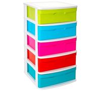 Acan Tradineur Sena, cassettiera in plastica, 5 cassetti multicolori, torre portaoggetti multiuso, organizzazione, scuola, casa, made in Spagna (bianco, cassetti colore casuale, 81 x 40 x 39 cm)