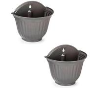 Acan Tradineur - Set di 2 vasi da fiori in plastica per parete, vaso da appendere, vaso per piante, fiori, balcone, veranda, casa, prodotto in Spagna (antracite, 26 x 29,5 x 19 cm)
