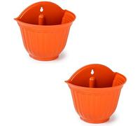 Acan Tradineur - Set di 2 vasi da fiori in plastica per parete, vaso da appendere, vaso per piante, fiori, balcone, veranda, casa, prodotto in Spagna (marrone - 26 x 29,5 x 19 cm)
