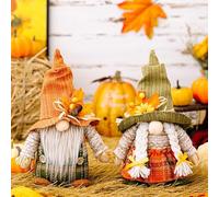 ACAREY Decorazione autunnale a forma di gnomo, 2 pezzi, decorazione autunnale, gnomo con foglia d'acero, decorazione fatta a mano, per il giorno del Ringraziamento, decorazione per la casa