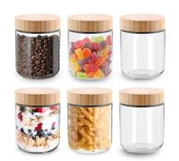 Acasimo Meal Prep Gläser mit Deckel 6er Set, 480ml Overnight Oats Gläser, 16 oz Glas einmachgläser, joghurtgläser für Gewürze, Cerealien, Nüsse und Snacks-Bamboo