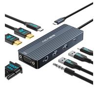ACASIS Docking Station USB C Dual Monitors, Docking Station per laptop con doppia HDMI 4K@60HZ, 1 VGA 1080P@60HZ, 2 x 5G USBA, audio 3,5 mm, PD100W, hub USB-C 8 in 1 (Grigio scuro)