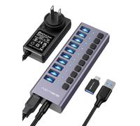 ACASIS Hub USB alimentato, hub dati USB 3.0 a 10 porte, singoli interruttori on/off, adattatore di alimentazione 12 V 4 A 48 W, estensione splitter USB Hub 3.0 per MacBook, Mac Pro/Mini, iMac, Surface