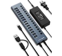 ACASIS Hub USB C alimentato, Hub USB 3.2 16 in 1 10 Gbps, 6 USB-A 3.2 + 2 USB-A 2.0+ 8 porte USB-C 3.2, Dual USB-C PD 30W, adattatore da 150 W, cavo da 3,3 m, hub USB in alluminio per PC, laptop, Mac