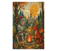 Accampamento del Drago Cavaliere Bambino Puzzle 1000 Pezzi in Legno | Avventura da libro di fiabe, Pop-arte, Illustrazione comica, Struttura in Legno, Divertimento Puzzle, Gioco di Logica
