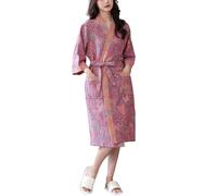 Accappatoi per Le Donne Accappatoio al Ginocchio Kimono Leggero Accappatoio Pigiameria in Maglia con Maniche a 3/4 con Tasche,Pink Purple,M