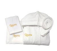 Accappatoio adulto e 2 asciugamani personalizzati con nome. Set accappatoio e asciugamani in spugna di cotone. Unisex Idea regalo