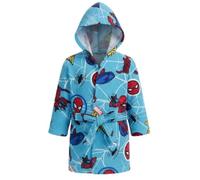 Spiderman Marvel Accappatoio in microfibra 100% poliestere con cappuccio e tasche, asciugatura rapida, ideale per bagno, piscina, mare, blu cielo, 9-10 anni
