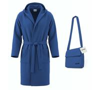 ACCAPPATOIO MICROFIBRA BASSETTI TIME UOMO DONNA CON CAPPUCCIO TAGLIA S - M - L - XL (L - 50 / 52, BLU - 1823)