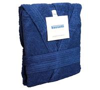 ACCAPPATOIO BASSETTI UOMO DONNA CON CAPPUCCIO TAGLIA S - M - L - XL - XXL SPUGNA DI PURO COTONE 360gr/m² (L - 50 / 52, BLU - 1379)