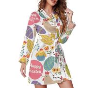 Accappatoio corto da donna con maniche lunghe, scollo a V e cintura, con p