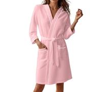 Accappatoio da donna a nido d'ape casual alla moda accappatoio da notte comodo abbigliamento da casa vestaglia per le signore, 04# Rosa, XL