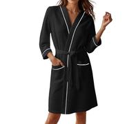 Accappatoio da donna a nido d'ape casual alla moda accappatoio da notte comodo abbigliamento da casa vestaglia per le signore, 01# Nero, XL