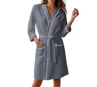 Accappatoio da donna a nido d'ape casual alla moda accappatoio da notte comodo abbigliamento da casa vestaglia per le signore, 03# Grigio, 3XL