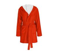 Accappatoio da donna con cappuccio: accappatoio per sauna, vestaglia corta, elegante e lunghezza al ginocchio, morbido pile da donna, Colore: rosso, XL