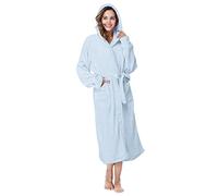 Accappatoio da donna con cappuccio in spugna, accappatoio lungo da donna | Accappatoio lungo in tinta unita con tasche per l'inverno caldo da donna vestaglia soffice per il bagno dopo il bagno