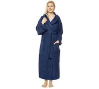 Accappatoio da donna con cappuccio, lunghezza al polpaccio, 100% cotone spugna, Blu marino, S-M