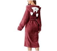 Accappatoio da donna con orecchie in stile cartone animato, accappatoio da donna in pile con orecchie da cane, vestibilità comoda, per adulti e donne, abbigliamento da notte con tasche e cintura, vino