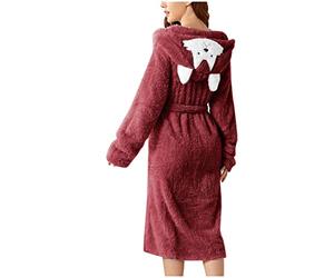Accappatoio da donna con orecchie in stile cartone animato, accappatoio da donna in pile con orecchie da cane, vestibilità comoda, per adulti e donne, abbigliamento da notte con tasche e cintura