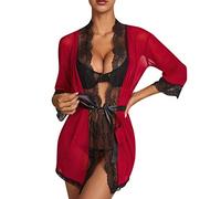 Accappatoio da donna con scollo a V lungo kimono sexy con scollo a V kimono biancheria intima accappatoio per donna damigella d'onore da sposa, 0B-A, L