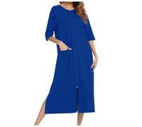 Accappatoio da Donna - Gonna Casual Comoda E Solida da Pigiama Ampio Camicia da Notte con Maniche A Sette Quarti (Blue L)