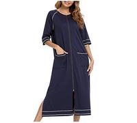 Accappatoio da donna in cotone leggero e morbido asciugamano di lusso accappatoio da notte con cerniera intera vestaglia da donna comoda abbigliamento da casa, Marina Militare, XXL