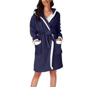Accappatoio da donna in flanella con cappuccio, accappatoio in spugna di peluche, lunghezza al ginocchio, vestaglia di lusso super morbida comoda vestaglia monopezzo caldo e soffice vestaglia con