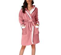 Accappatoio da donna in flanella con cappuccio, accappatoio in spugna di peluche, lunghezza al ginocchio, vestaglia di lusso super morbida comoda vestaglia monopezzo caldo e soffice vestaglia con