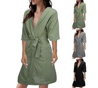 Accappatoio da donna in lino Accappatoio da donna ad asciugatura rapida con scollo a V profondo accappatoio leggero tinta unita accogliente vestaglia kimono da indossare tutti i giorni cappotto corto