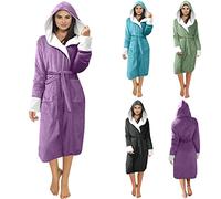 Accappatoio da donna in morbido pile con cappuccio, accappatoio in pile di flanella, accappatoio invernale da mattina, accappatoio, accappatoio felpato con tasche, Grigio scuro, 5XL
