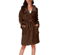 Accappatoio da donna in peluche lungo, vestaglia con cappuccio, con cintura e tasche laterali, in pile, casual, per autunno e inverno, comodo, abbigliamento da casa, caffè, XL