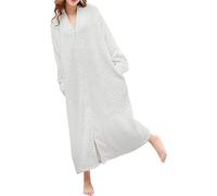 Accappatoio da donna in pile a nido d'ape con cerniera, Bianco avorio, M
