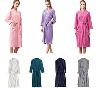 Accappatoio da donna, lungo, elegante, in piquet a nido d'ape, leggero, sottile, senza cappuccio, con tasche, per la casa, con cintura, per la casa, in tinta unita, Lilla, XL