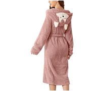 Accappatoio da donna morbido con orecchie, con cappuccio, per sauna, con orsetto, in spugna, per la casa, in pile, per la notte, per la casa, per il sonno, elegante, Rosa 1, XXL