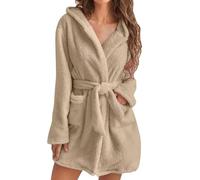 Accappatoio da donna soffice - Accappatoio in spugna con cappuccio e cintura, taglie forti, lunghezza al ginocchio, super morbido e caldo scollo a V camicia da notte da donna, comodo accappatoio da