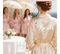 Accappatoio da sposa in raso personalizzato, design a maniche corte, accappatoio da damigella d'onore personalizzato, accappatoio in raso personalizzato, accappatoio per la preparazione delle damigell