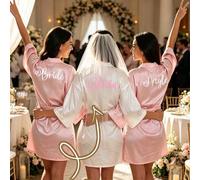 Accappatoio da sposa in raso personalizzato, design a maniche corte, accappatoio da damigella d'onore personalizzato, accappatoio in raso personalizzato, accappatoio da damigella per la preparazione, 