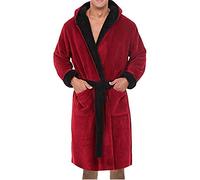 Accappatoio da Uomo Cappotto Invernale Allungato in Peluche Scialle Accappatoio Abiti da casa Maniche Lunghe (5XL,Rosso)