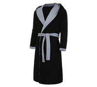 Accappatoio da uomo con cappuccio: vestaglia da uomo in spugna di cotone, taglie forti, in spugna, accappatoio kimono con cappuccio, morbido accappatoio da sauna, Nero , M