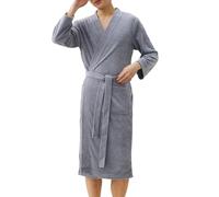 Accappatoio da uomo, estivo, alla moda, leggero, delicato sulla pelle, sottile, morbido, con cintura, lungo, grandi dimensioni, biancheria da notte, kimono, S01 grigio, XXL