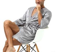 Accappatoio da uomo in raso con cappuccio per pigiama, vestaglia da notte con silhouette fluente e drappeggio morbido (L grigio)