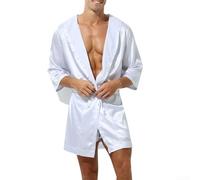 Accappatoio da uomo in raso con cappuccio, pigiama, vestaglia da notte con silhouette fluida e drappeggio morbido (L bianco)