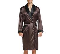 Accappatoio da uomo, in raso, leggero seta, a maniche lunghe, con pantaloncini, da notte, marrone rossiccio, L