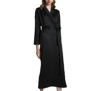 Accappatoio di Seta Nera per Le Donne Vestaglia da Donna Ragazze Camicie da Notte Camicie da Notte Bavero Sexy Colore Puro Damigella d'Onore Sposa Partito Abiti di Raso Indumen, Black, XL