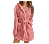 Accappatoio Donna 2024 Nuovo Offerte Vestaglia Invernale Corto in Morbido Velluto Pigiama Comodo e Caldo Casa in Flanella Elegante Con Scollo a V Tasche e Cintura