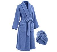 Accappatoio Donna Con Turbante Capelli, Pile Con Cintura E Tasche | Completo Due Pezzi Con Collo A Scialle, Maniche Lunghe E Morbida Trama In Rilievo Per Il Relax Dopo La Doccia E In Casa