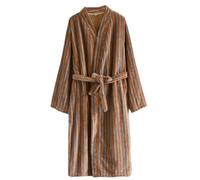Accappatoio Donna Invernale Elegante - Lungo E Spesso in Velluto Corallo per Un Comodo Pigiama Invernale Abito A Righe Caldo per Autunno E Inverno (Brown L)