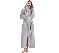 Accappatoio Donna Microfibra Piscina,Accappatoio Da Donna Con Cappuccio Lungo，accappatoio Leggero Di Lunghezza，accappatoio Lungo Alla Caviglia In Cotone Loungewear ( Color : Light grey , Size : L )