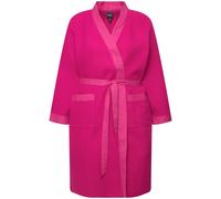 Ulla Popken Accappatoio da donna, taglie forti, taglie forti, collo sciallato, cintura, a nido d'ape, a maniche lunghe, fucsia, 52-54