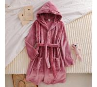 Accappatoio elegante e dolce in flanella per ragazze, colore semplice rosa antico, con tasche doppie, con cappuccio, adatto per il cuore delicato di una ragazza, abbigliamento casual da casa, autunno/